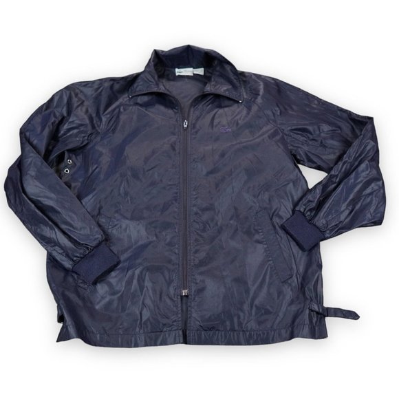 Lacoste Club Jacket Mens Hood Mens Medium Navy‎ Blue Gussets Windbreaker Vintage - Picture 1 of 11